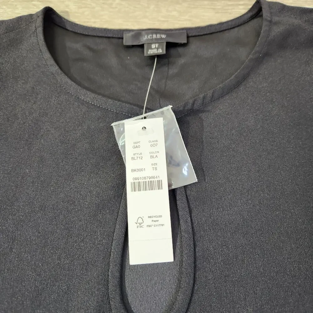 J Crew Black Puff Sleeve Crepe Top Blouse BL712 Office Women Size Small Tall